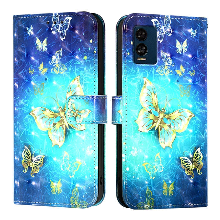 For BLU View Speed 5G 3D Painting Horizontal Flip Leather Phone Case(Golden Butterfly)