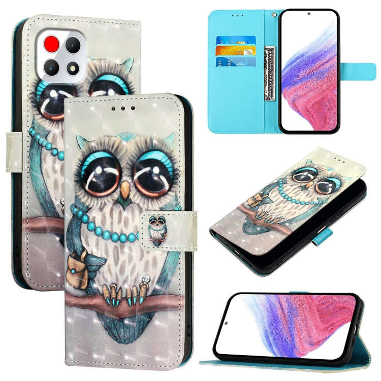 For T-Mobile REVVL 7 3D Painting Horizontal Flip Leather Phone Case(Grey Owl)
