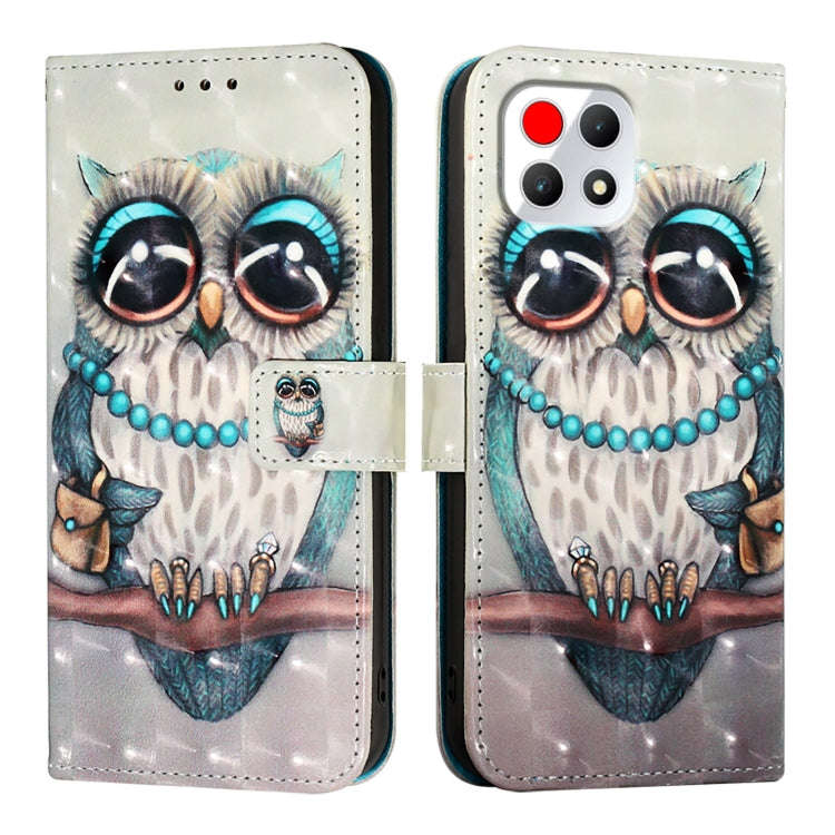For T-Mobile REVVL 7 3D Painting Horizontal Flip Leather Phone Case(Grey Owl)