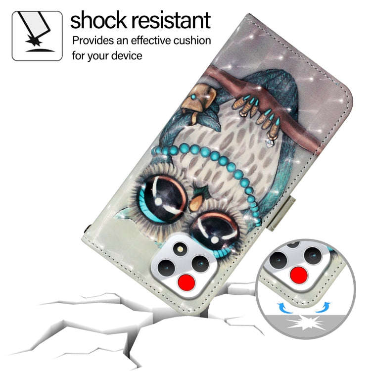 For T-Mobile REVVL 7 3D Painting Horizontal Flip Leather Phone Case(Grey Owl)
