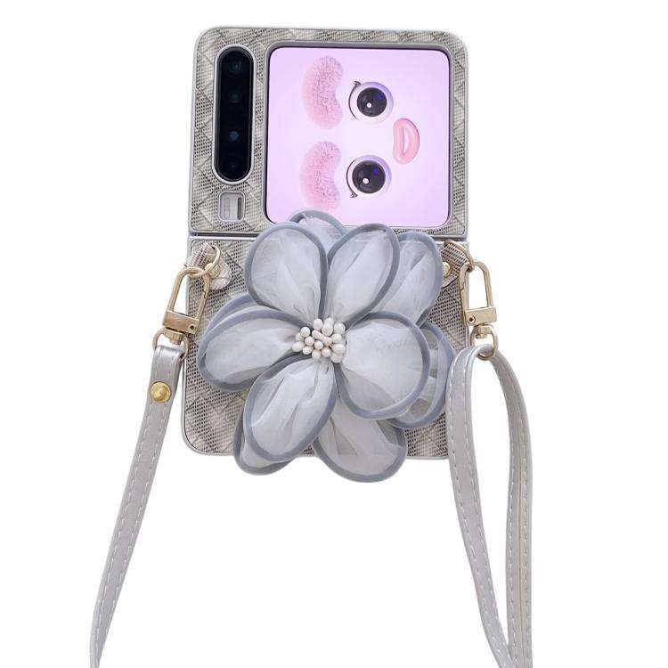 For Huawei Pura X Colorful Woven Pattern 3D Yarn Flower Phone Case with Lanyard(White)
