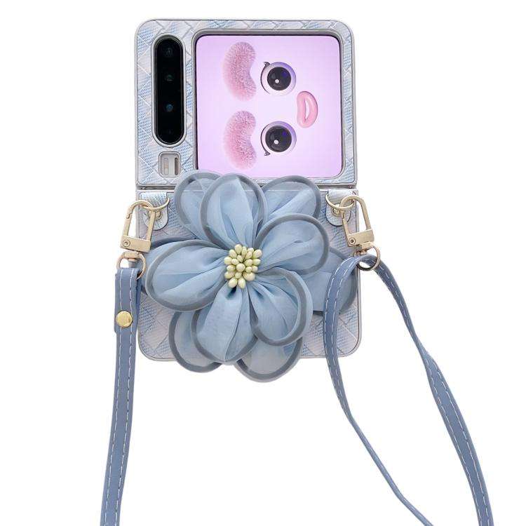 For Huawei Pura X Colorful Woven Pattern 3D Yarn Flower Phone Case with Lanyard(Blue)