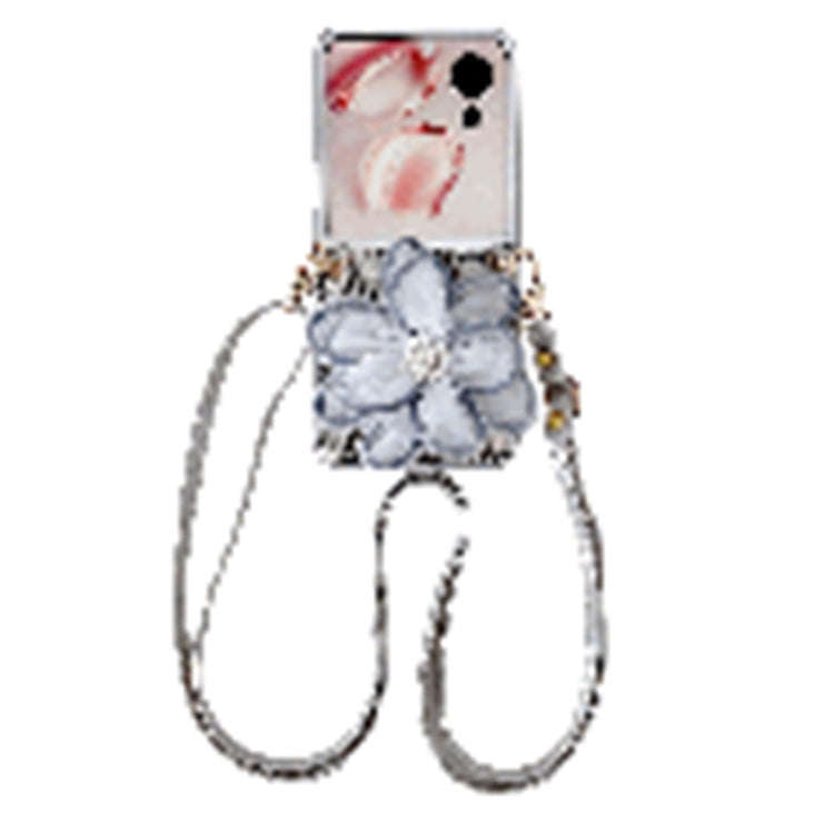For Honor Magic V Flip Colorful Woven Pattern 3D Yarn Flower Phone Case with Lanyard(White)