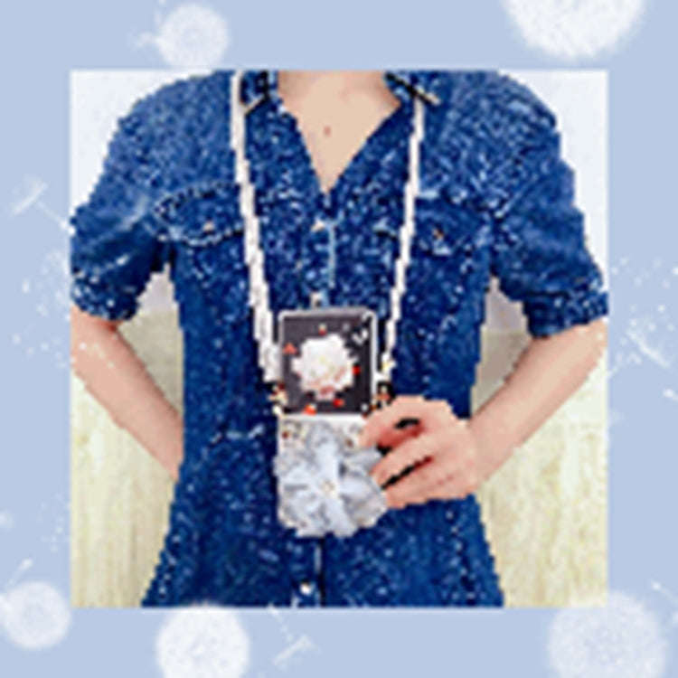 For Honor Magic V Flip Colorful Woven Pattern 3D Yarn Flower Phone Case with Lanyard(Blue)