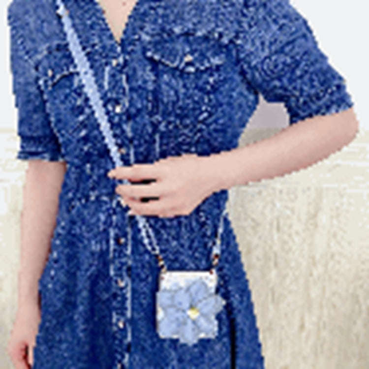 For Honor Magic V Flip Colorful Woven Pattern 3D Yarn Flower Phone Case with Lanyard(Blue)