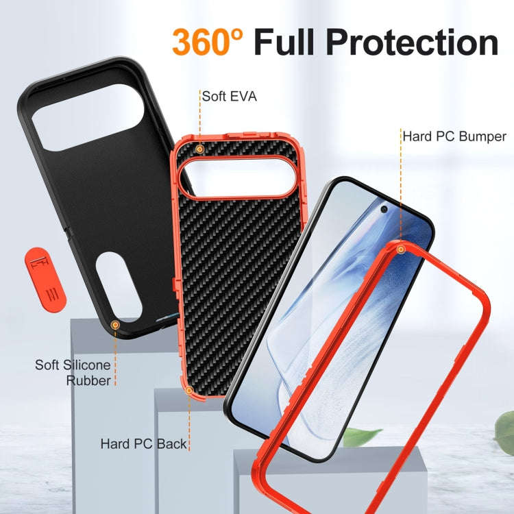 For Google Pixel 9 Pro Rugged PC + Silicone Phone Case with Holder(Black+Orange)