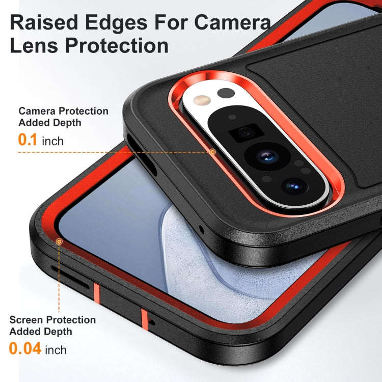 For Google Pixel 9 Pro Rugged PC + Silicone Phone Case with Holder(Black+Orange)