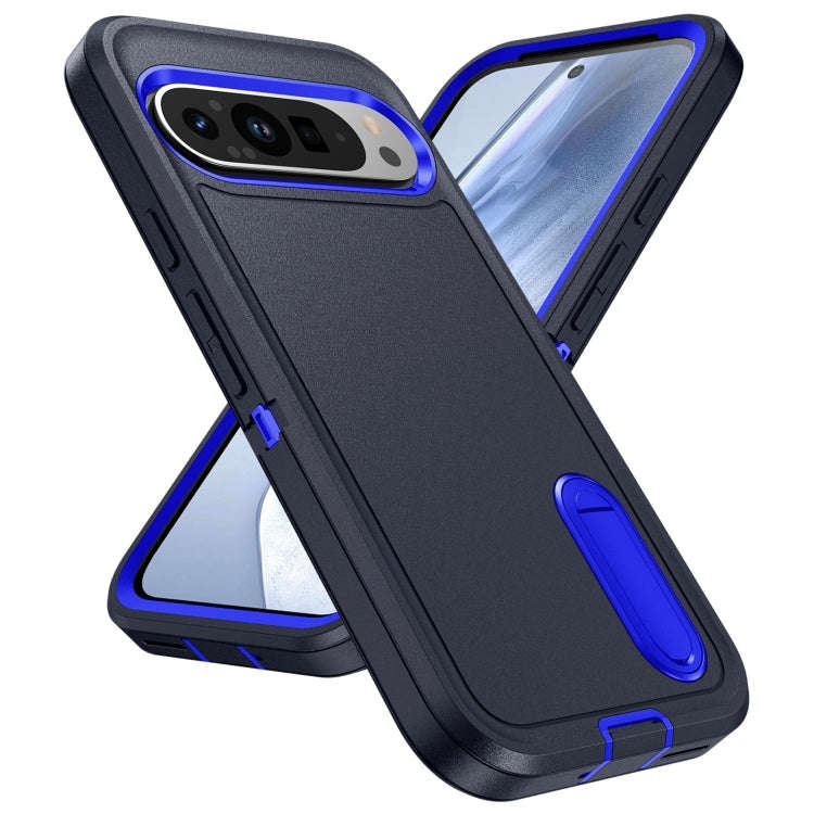 For Google Pixel 9 Pro Rugged PC + Silicone Phone Case with Holder(Dark Blue+Royal Blue)