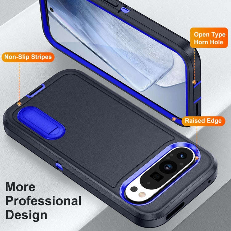 For Google Pixel 9 Pro Rugged PC + Silicone Phone Case with Holder(Dark Blue+Royal Blue)