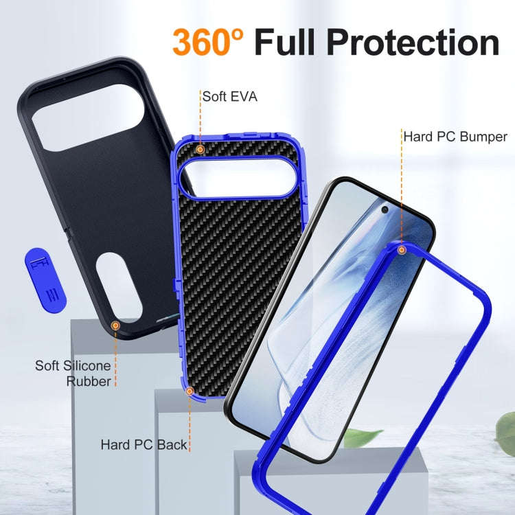 For Google Pixel 9 Pro Rugged PC + Silicone Phone Case with Holder(Dark Blue+Royal Blue)