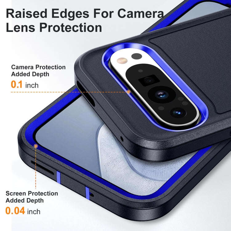 For Google Pixel 9 Pro Rugged PC + Silicone Phone Case with Holder(Dark Blue+Royal Blue)