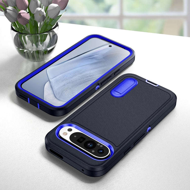 For Google Pixel 9 Pro Rugged PC + Silicone Phone Case with Holder(Dark Blue+Royal Blue)