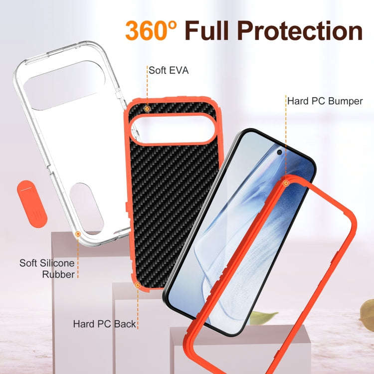 For Google Pixel 9 Pro Rugged PC + Silicone Phone Case with Holder(Transparent+Orange)