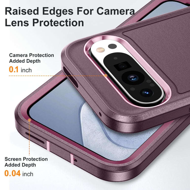 For Google Pixel 9 Pro Rugged PC + Silicone Phone Case with Holder(Purple+Pink)