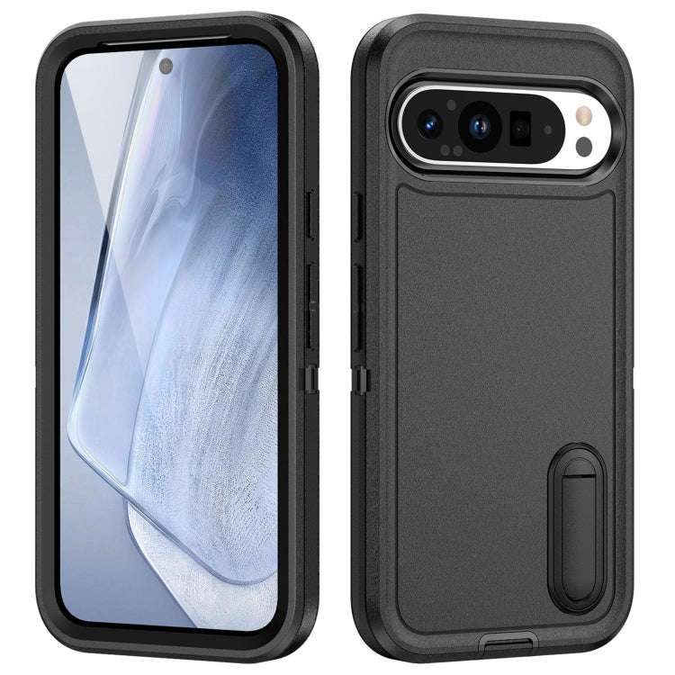 For Google Pixel 9 Rugged PC + Silicone Phone Case with Holder(Black)