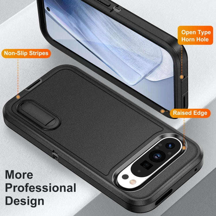 For Google Pixel 9 Rugged PC + Silicone Phone Case with Holder(Black)