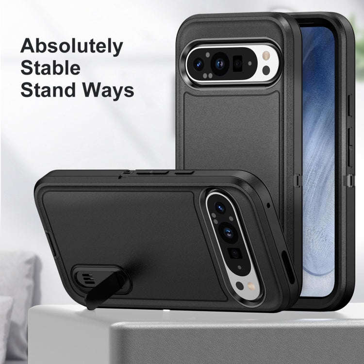 For Google Pixel 9 Rugged PC + Silicone Phone Case with Holder(Black)