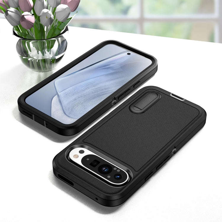 For Google Pixel 9 Rugged PC + Silicone Phone Case with Holder(Black)