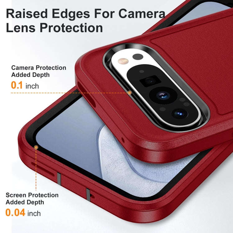 For Google Pixel 9 Rugged PC + Silicone Phone Case with Holder(Red+Black)