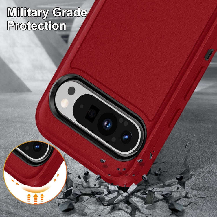 For Google Pixel 9 Rugged PC + Silicone Phone Case with Holder(Red+Black)
