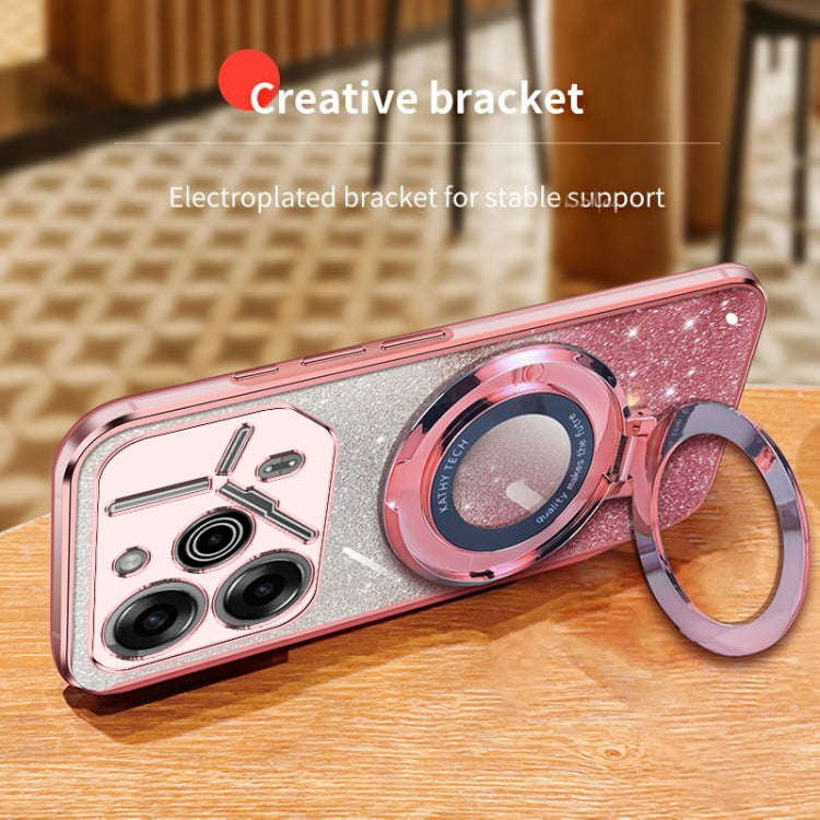 For Tecno Pova 6 Pro Plated Gradient Glitter Round Holder TPU Phone Case(Pink)