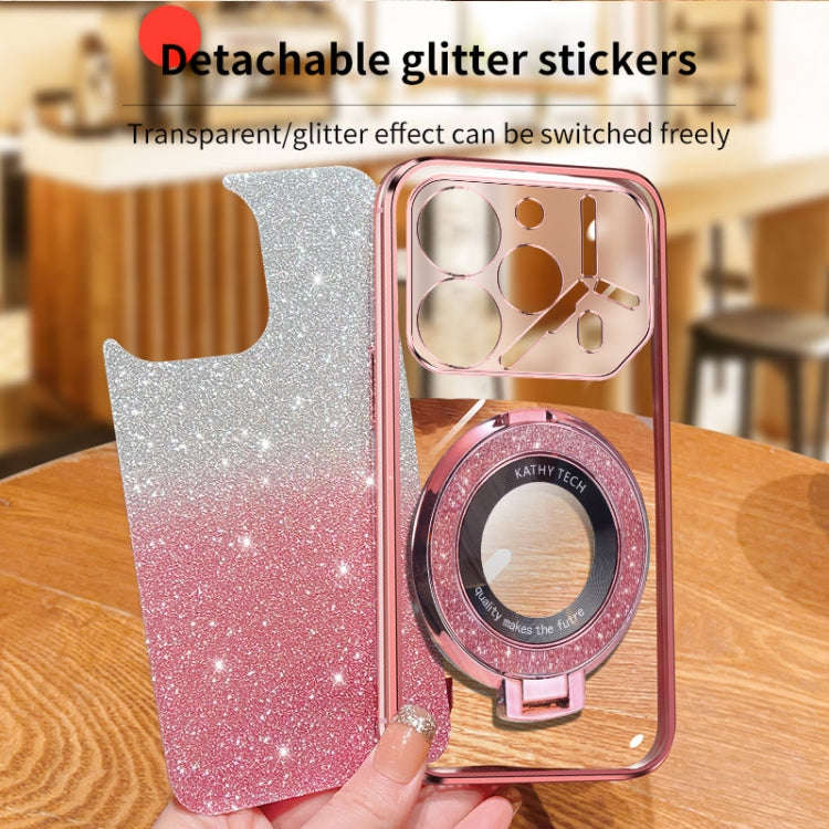 For Tecno Pova 6 Pro Plated Gradient Glitter Round Holder TPU Phone Case(Silver)