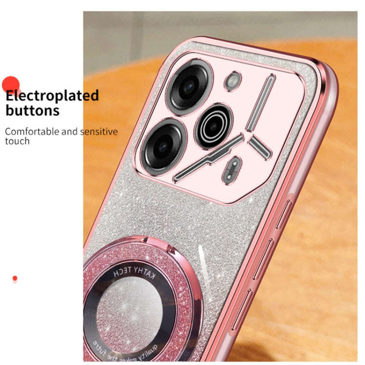 For Tecno Pova 6 Pro Plated Gradient Glitter Round Holder TPU Phone Case(Silver)