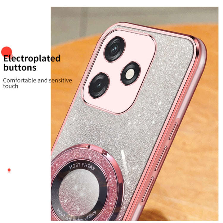For Tecno Spark 10C Plated Gradient Glitter Round Holder TPU Phone Case(Silver)