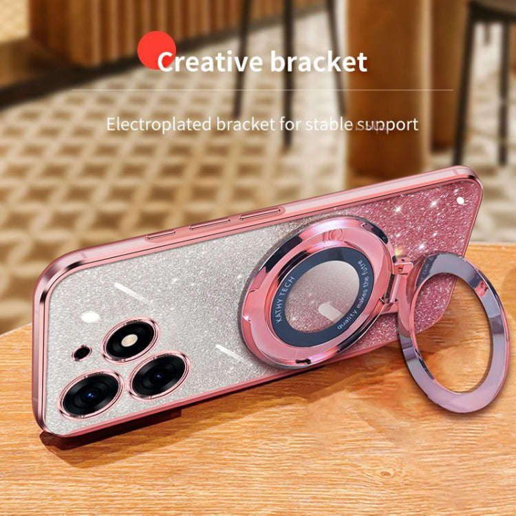 For Tecno Spark 10 Pro Plated Gradient Glitter Round Holder TPU Phone Case(Silver)