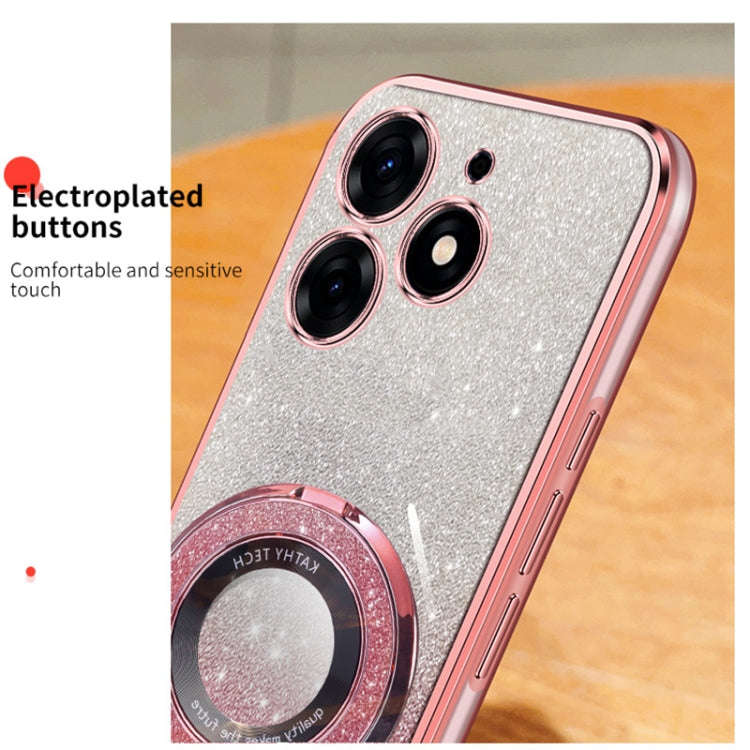 For Tecno Spark 10 Pro Plated Gradient Glitter Round Holder TPU Phone Case(Silver)