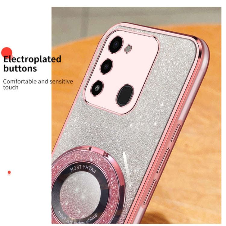 For Tecno Spark Go 2022 Plated Gradient Glitter Round Holder TPU Phone Case(Purple)