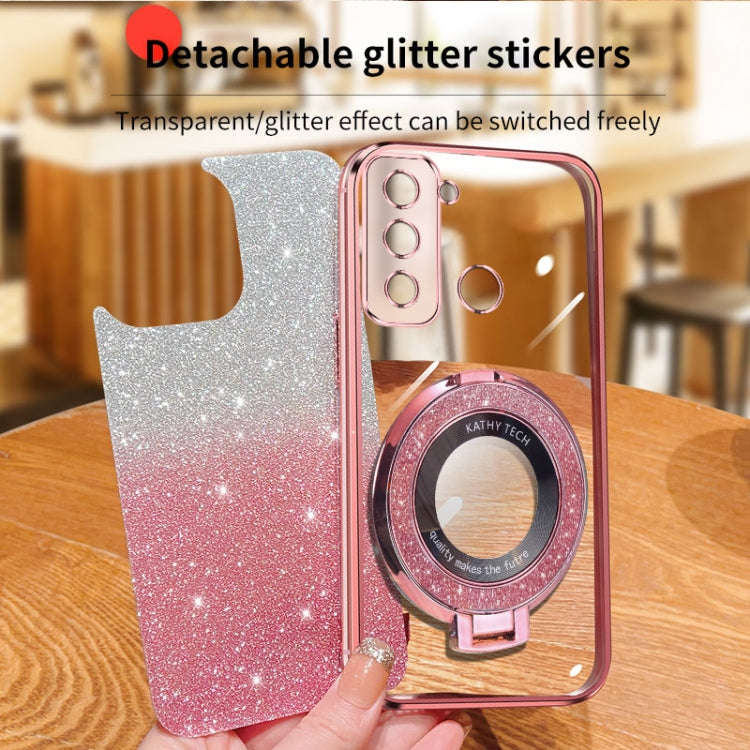 For Tecno Pop 5 LTE Plated Gradient Glitter Round Holder TPU Phone Case(Silver)