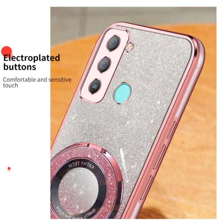For Tecno Pop 5 LTE Plated Gradient Glitter Round Holder TPU Phone Case(Silver)
