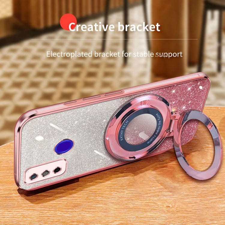 For Tecno Spark Go 2020 Plated Gradient Glitter Round Holder TPU Phone Case(Silver)