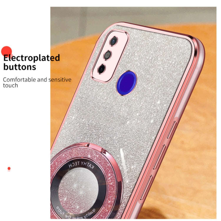 For Tecno Spark Go 2020 Plated Gradient Glitter Round Holder TPU Phone Case(Silver)