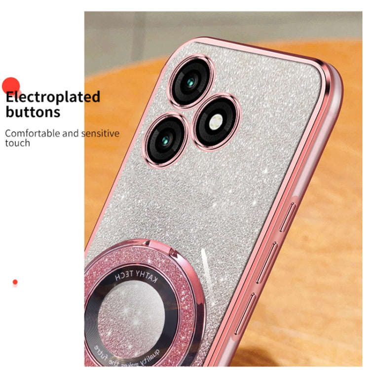 For Itel A70 Plated Gradient Glitter Round Holder TPU Phone Case(Black)