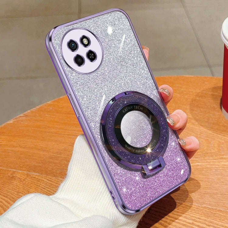 For Itel P40 Plated Gradient Glitter Round Holder TPU Phone Case(Purple)