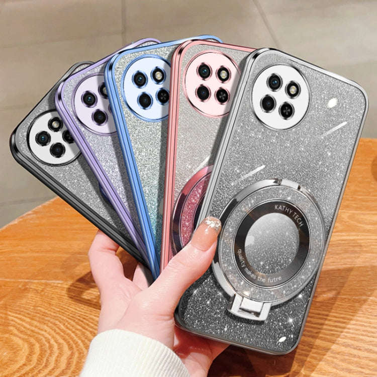 For Itel P40 Plated Gradient Glitter Round Holder TPU Phone Case(Silver)