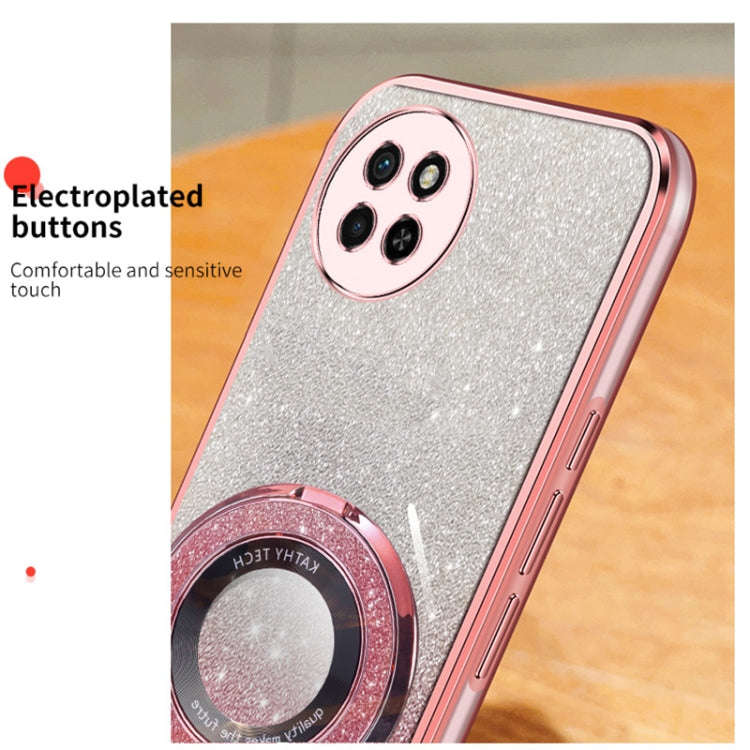 For Itel P40 Plated Gradient Glitter Round Holder TPU Phone Case(Silver)
