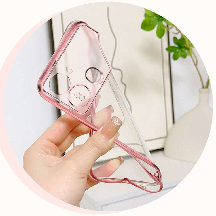 For Itel S23 Plated Gradient Glitter Round Holder TPU Phone Case(Pink)