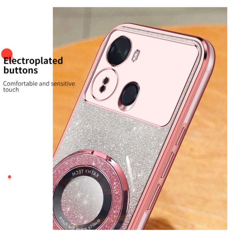 For Itel S23 Plated Gradient Glitter Round Holder TPU Phone Case(Pink)
