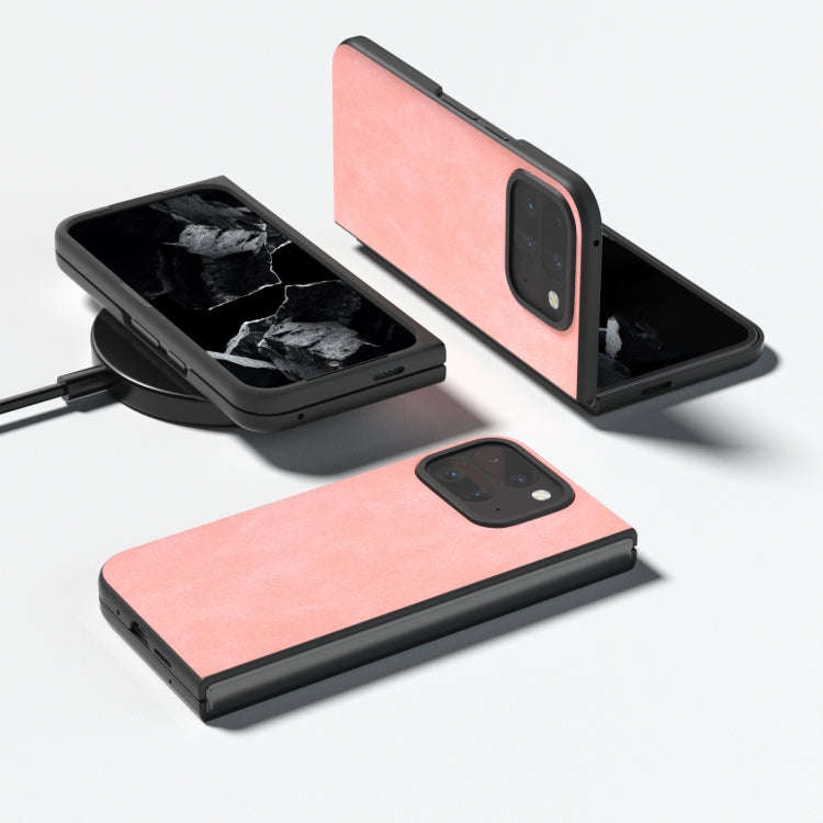 For Google Pixel 9 Pro Fold Black Frame PU Leather Full Coverage Phone Case(Pink)