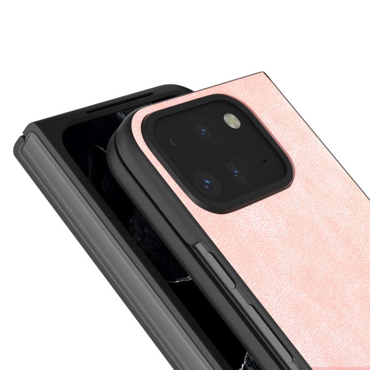 For Google Pixel 9 Pro Fold Black Frame PU Leather Full Coverage Phone Case(Pink)