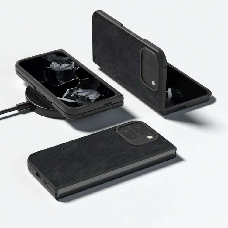 For Google Pixel 9 Pro Fold Black Frame PU Leather Full Coverage Phone Case(Black)