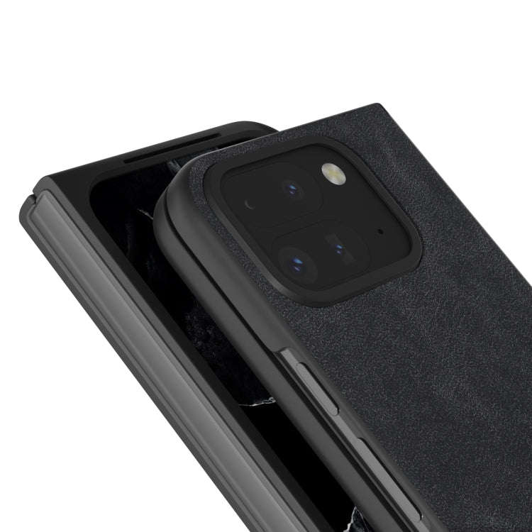 For Google Pixel 9 Pro Fold Black Frame PU Leather Full Coverage Phone Case(Black)