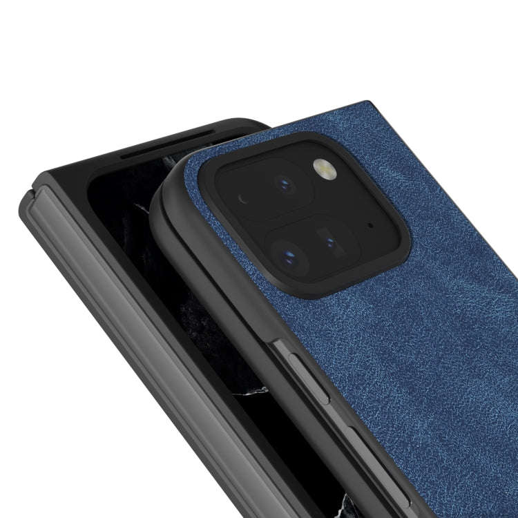 For Google Pixel 9 Pro Fold Black Frame PU Leather Full Coverage Phone Case(Blue)