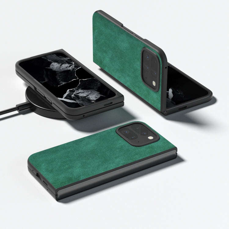 For Google Pixel 9 Pro Fold Black Frame PU Leather Full Coverage Phone Case(Green)
