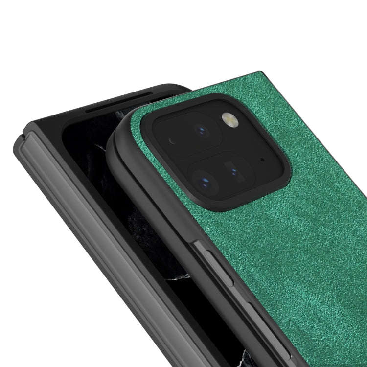 For Google Pixel 9 Pro Fold Black Frame PU Leather Full Coverage Phone Case(Green)