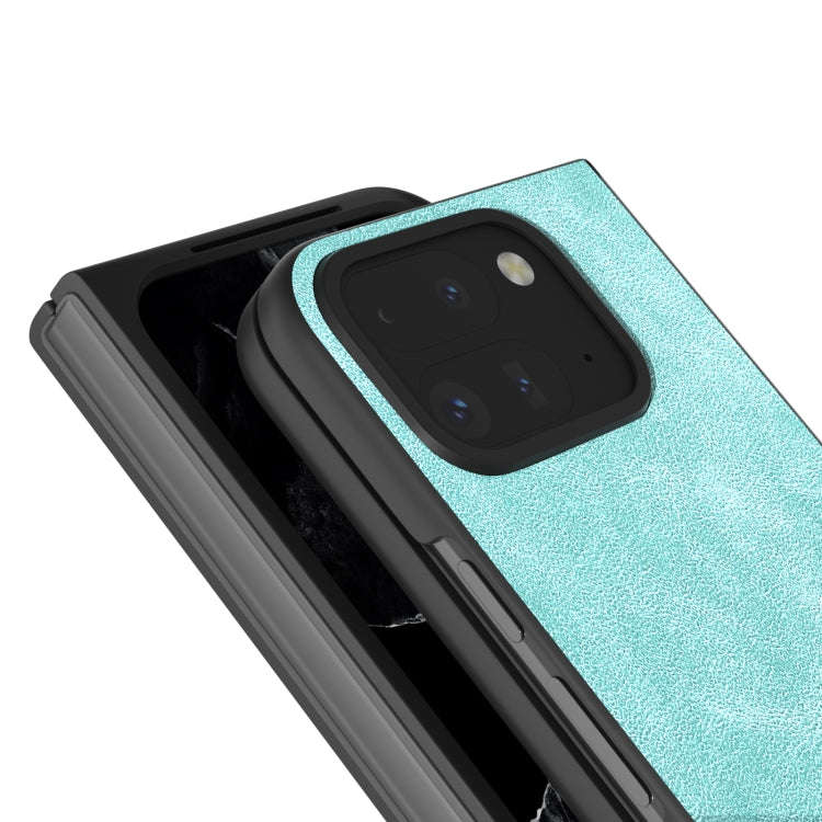 For Google Pixel 9 Pro Fold Black Frame PU Leather Full Coverage Phone Case(Light Blue)