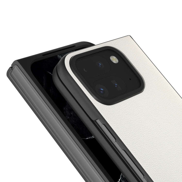 For Google Pixel 9 Pro Fold ABEEL Genuine Leather Elegant Black Edge Phone Case(White)